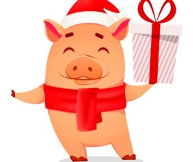 Christmas Piggy cartoon character vector illustration 05