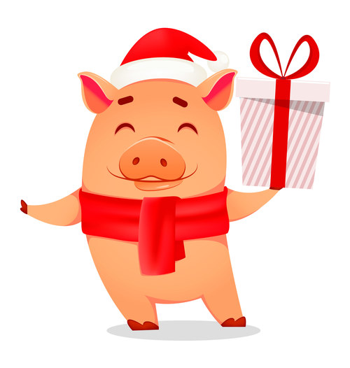 Christmas Piggy cartoon character vector illustration 05