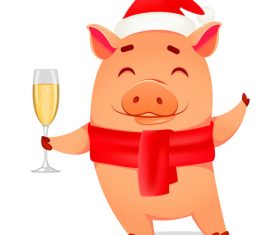 Christmas Piggy cartoon character vector illustration 06
