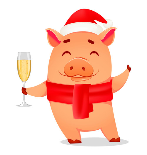 Christmas Piggy cartoon character vector illustration 06