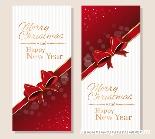 Christmas banner with gold lettering and red ribbon vector material 01 ...