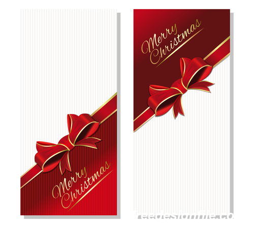 Christmas banner with gold lettering and red ribbon vector material 02