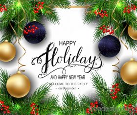 Christmas baubles wiht fir and new year background vector 01