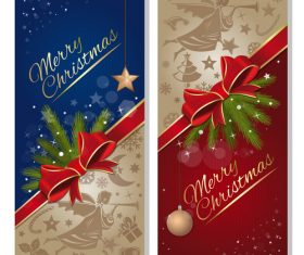 Christmas blue with red banner vectors material 01