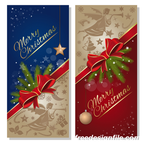 Christmas blue with red banner vectors material 01