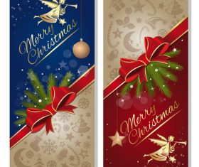 Christmas blue with red banner vectors material 02