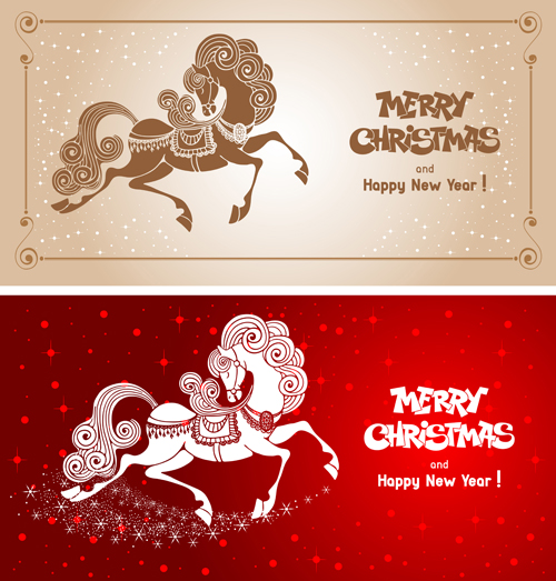 Christmas card and horse vectors graphics