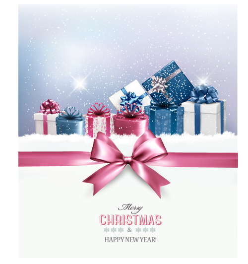 Christmas card with festvial gift boxs vector