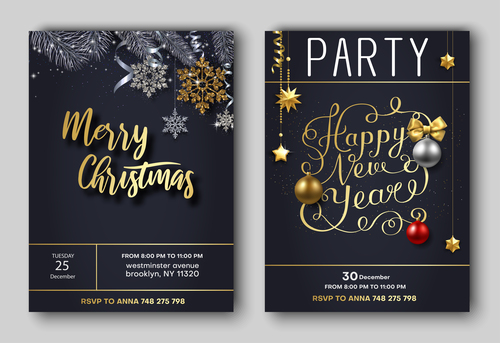 Christmas december 25 party flyer with poster template vector 01