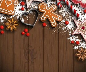 Christmas decorative baubles and wooden wall background vector