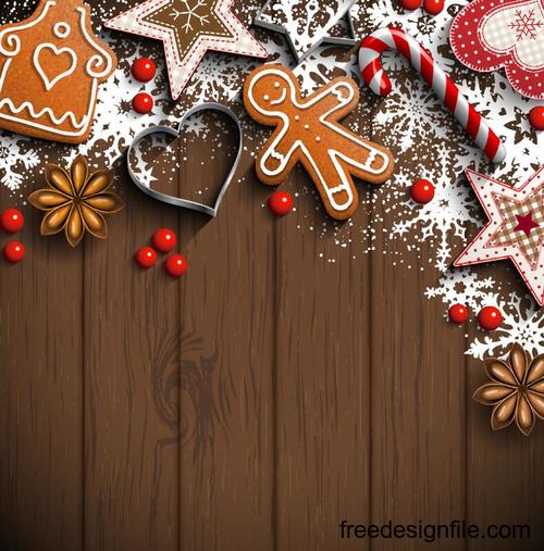 Christmas decorative baubles and wooden wall background vector