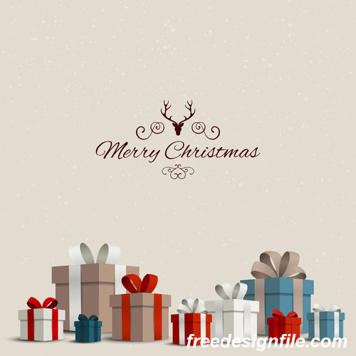 Christmas gift card and gray background vectors 03