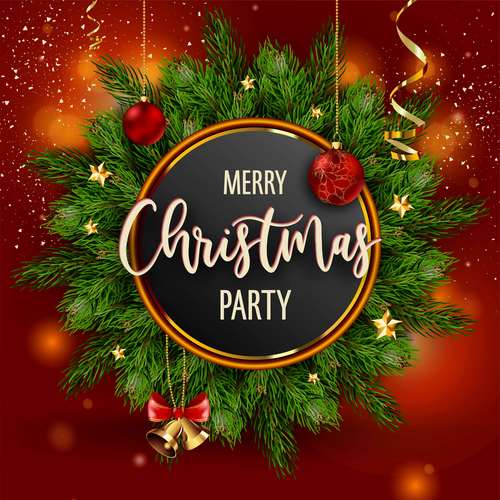 Christmas party template with red xmas ball vector