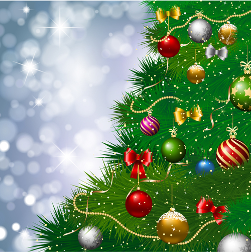Christmas pinaster and baubles background vector graphics