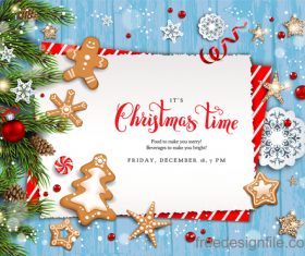 Christmas postercard with wood wall background vector