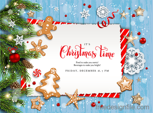 Christmas postercard with wood wall background vector