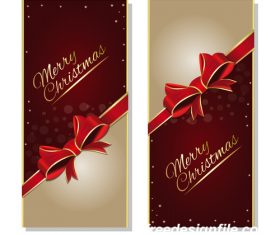 Christmas red bow on beige background vector banners 01