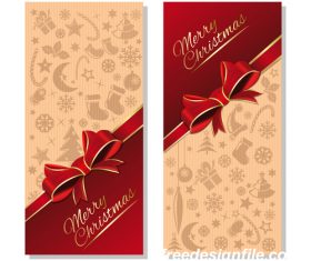 Christmas red bow on beige background vector banners 02