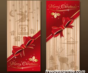 Christmas red bow on beige background vector banners 04