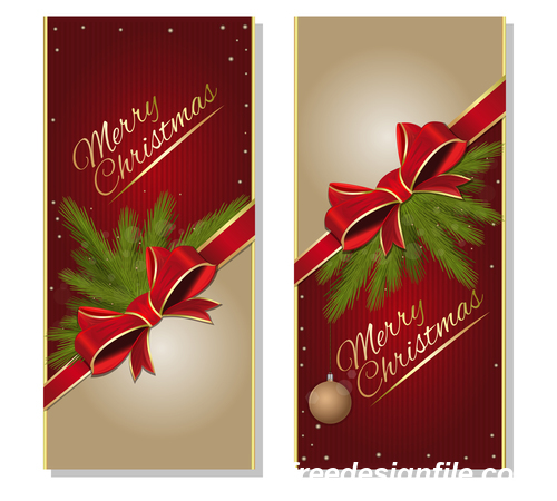 Christmas red bow on beige background vector banners 05