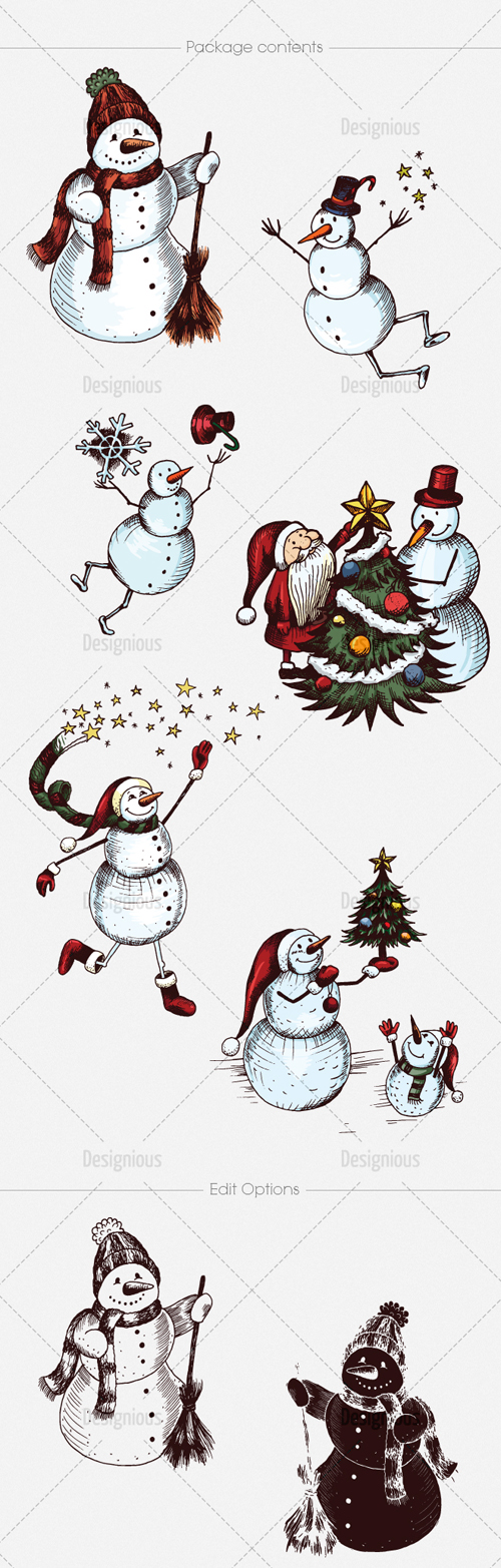 Christmas snowman set vector