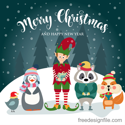 Christmas winter greeting card vector material 02