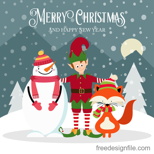 Christmas winter greeting card vector material 03