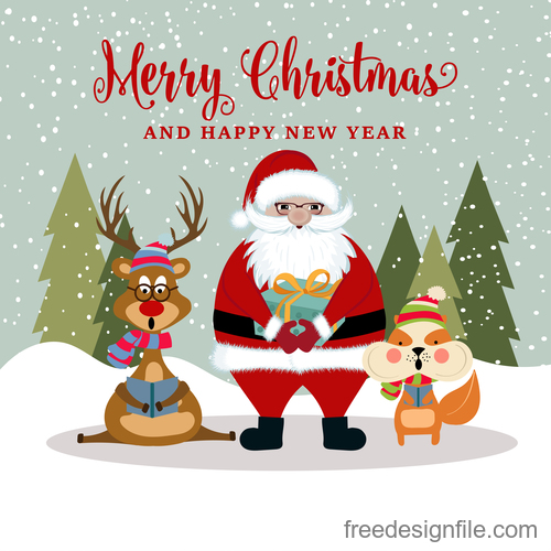 Christmas winter greeting card vector material 04