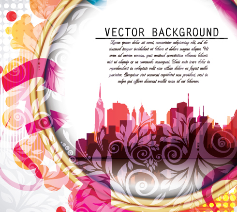 City silhouette floral background vector