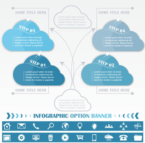 Clouds Infographic Backgrounds 4 set vector
