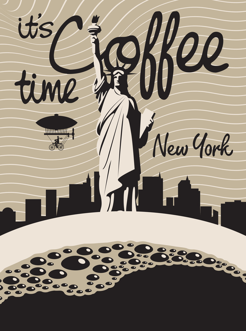 Coffee time vintage city poster template vector 01
