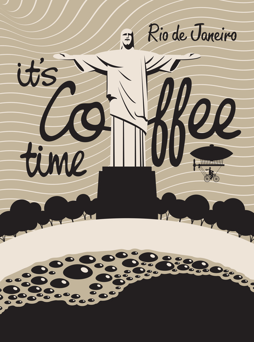 Coffee time vintage city poster template vector 02
