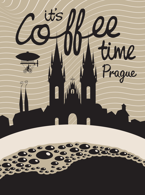 Coffee time vintage city poster template vector 03