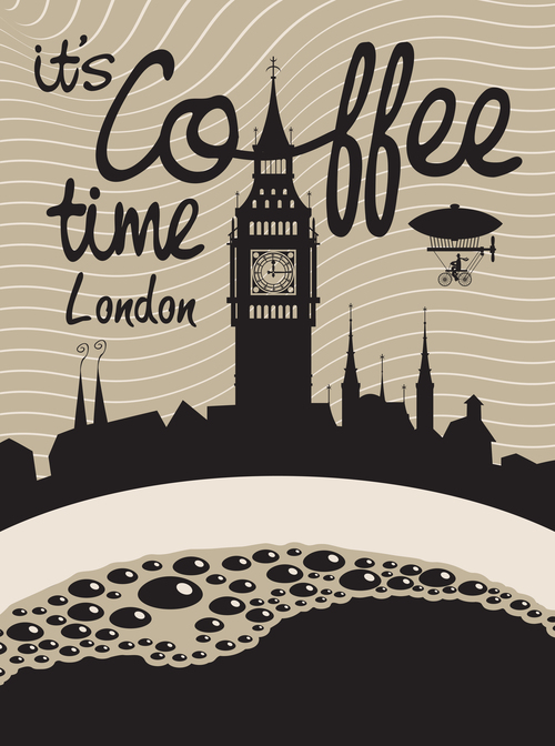 Coffee time vintage city poster template vector 05
