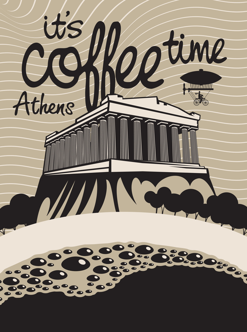 Coffee time vintage city poster template vector 06