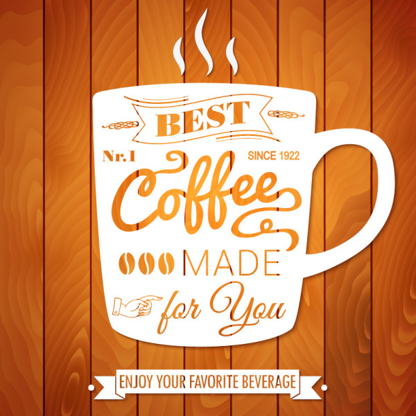 Coffee with wooden background vector design