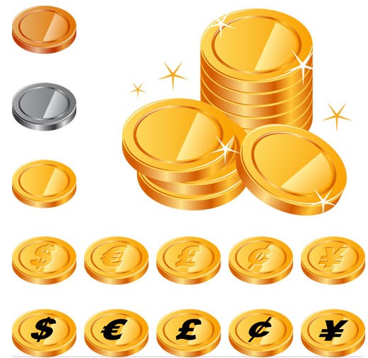 Coins with Currency Signs design vector