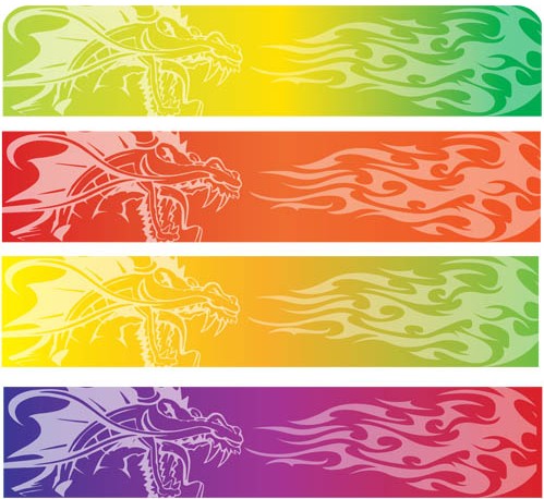 Color Banners with Dragon set vector