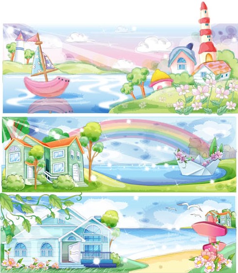 Color Cartoon Banners vector