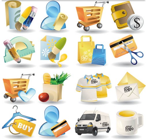 Color Shopping Icons vector
