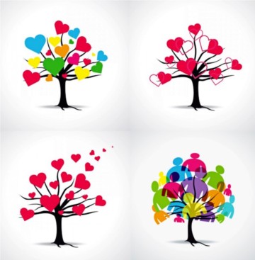 Color love tree shiny vector