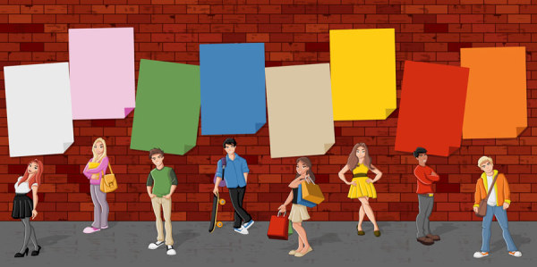 Color paper and people shiny vector