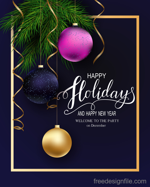 Colored christmas ball with blue holiday background vector