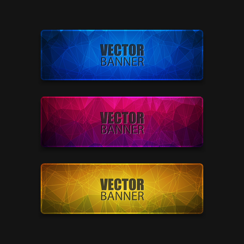 Colored glass banners template with polygon vectors 01