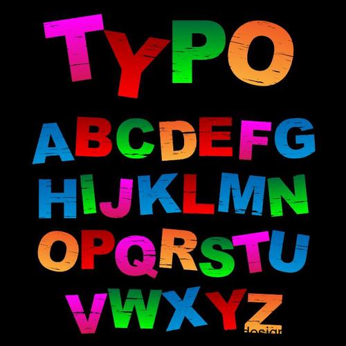 Colored grunge alphabet font vector