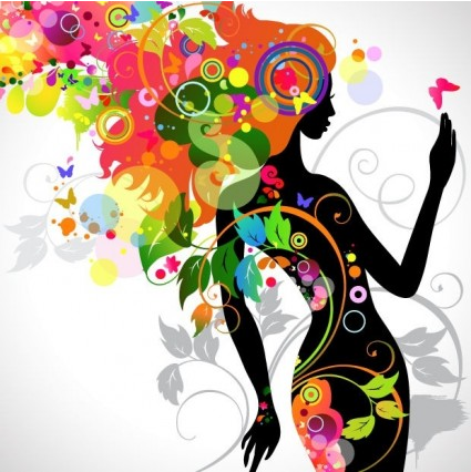 Colorful Floral Girl Silhouette art vector design