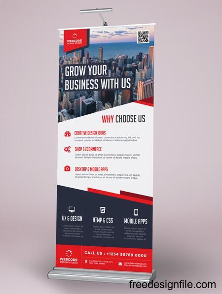 Company Exhibition Roll-Up Banner PSD Template