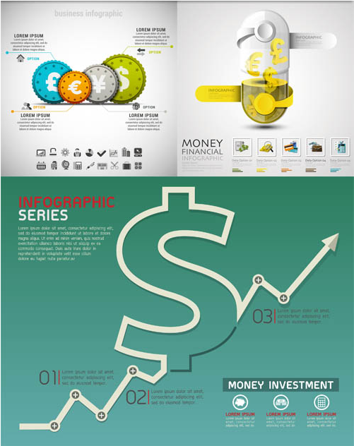Currency Infographics Backgrounds 2 vector graphics