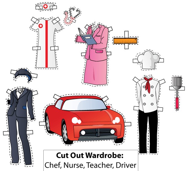 Cut-Out Wardrobe Chef Nurse Teacher Driver vectors graphic