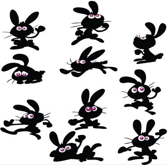 Cute Bunny Silhouettes art set vector